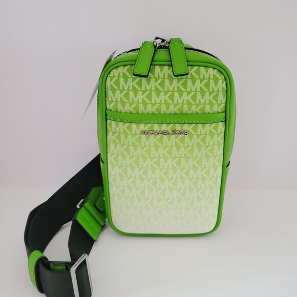 Michael Kors Cooper Medium Sling Pack Messenger Bag Jungle Green MK Ombre - Picture 2 of 7